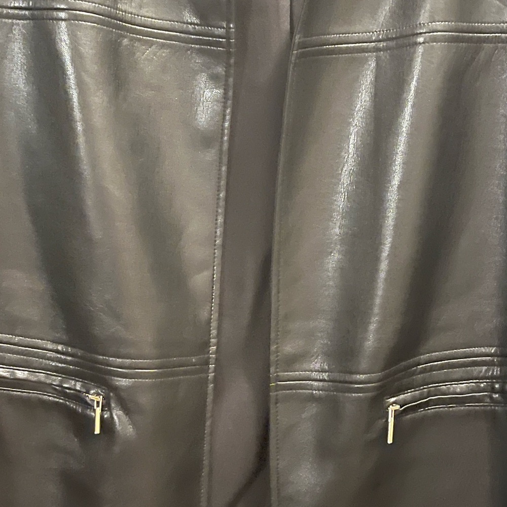 Chico’s Black Faux Leather Open Front Jacket. Chico’s size 2 (US size 12). - Picture 2 of 6